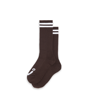 Rib Socks | Long | Happy Sad - Brown/White