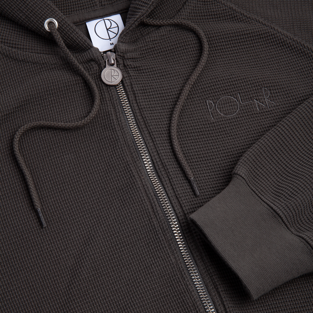 Waffle Zip Hoodie - Dirty Black