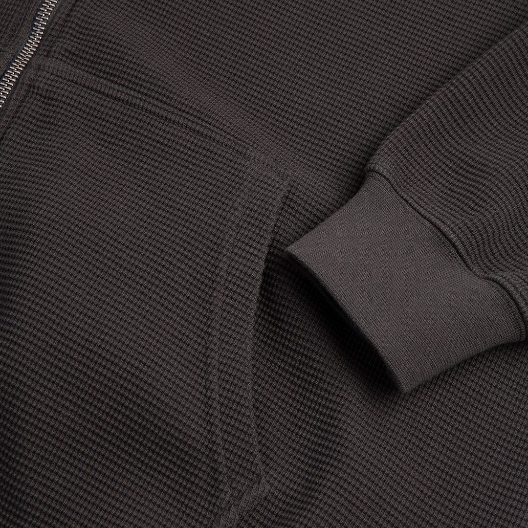 Waffle Zip Hoodie - Dirty Black