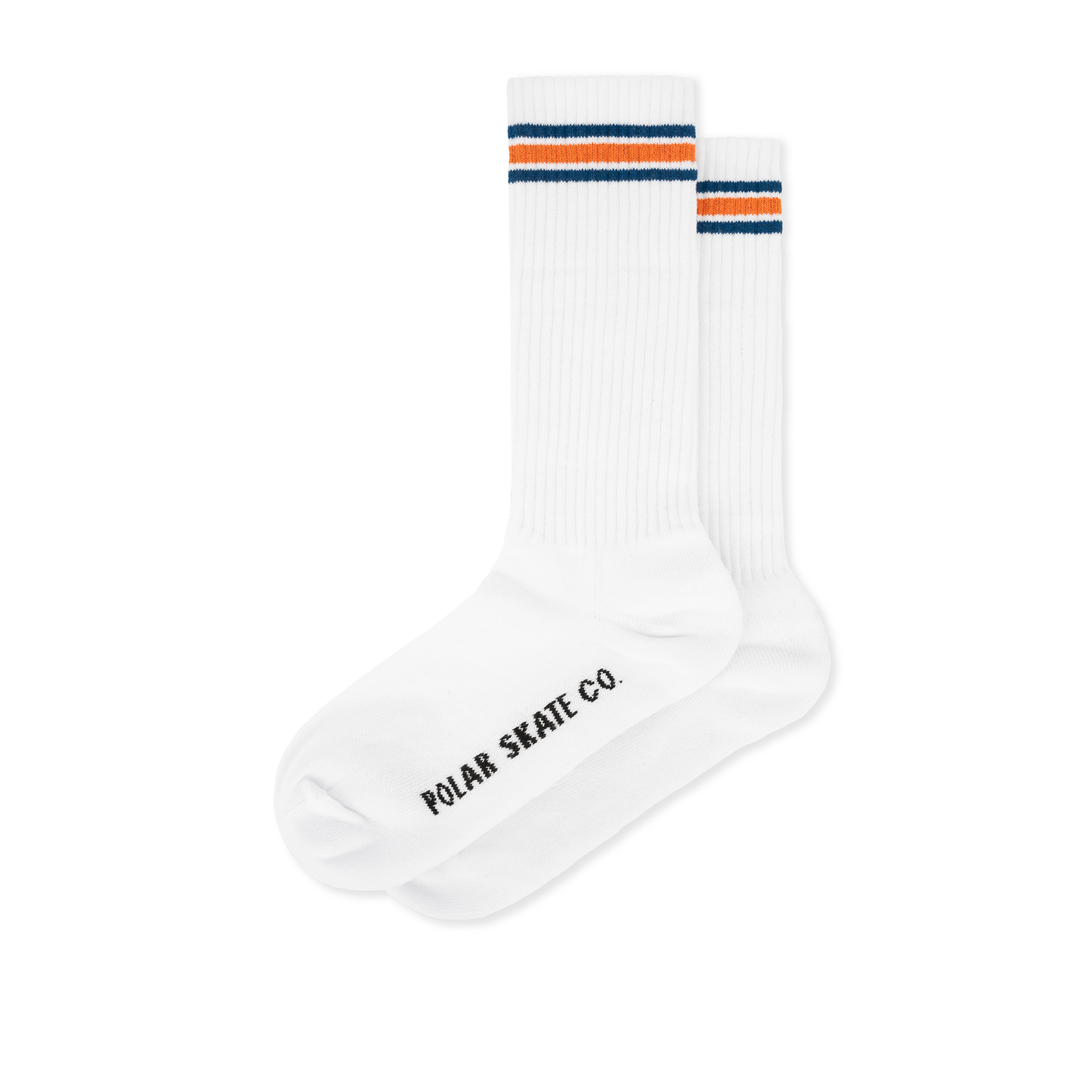 Rib Socks | Long | Stripe - White / Blue / Orange