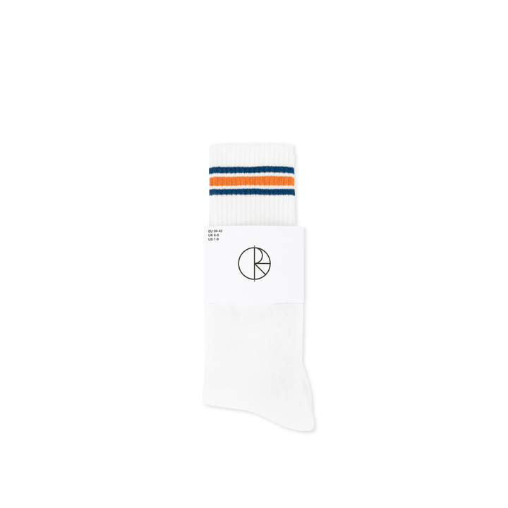 Rib Socks | Long | Stripe - White / Blue / Orange