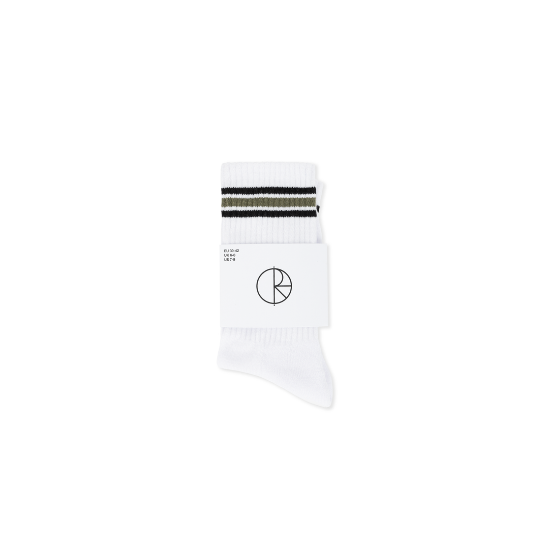 Rib Socks | Stripe - White / Black / Sage