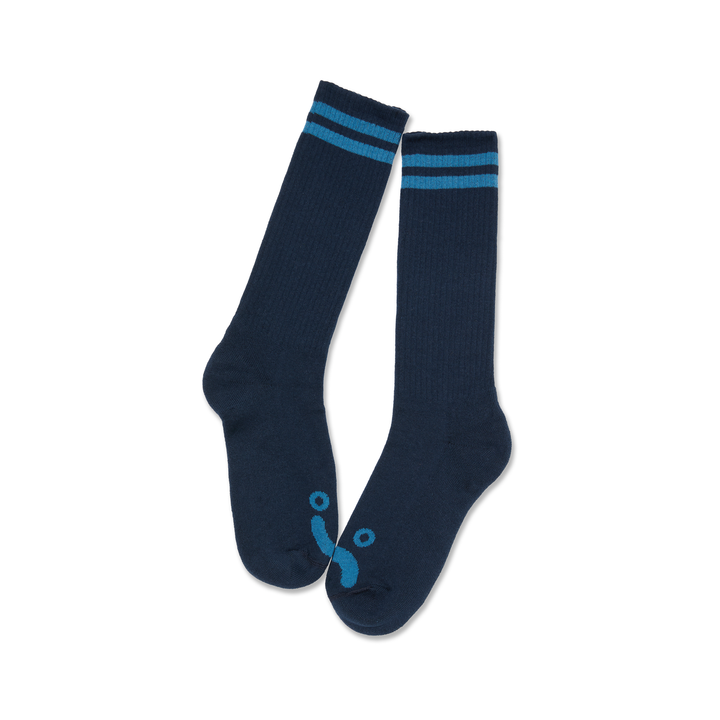 Long Rib Socks | Happy Sad - Dark Blue / Blue