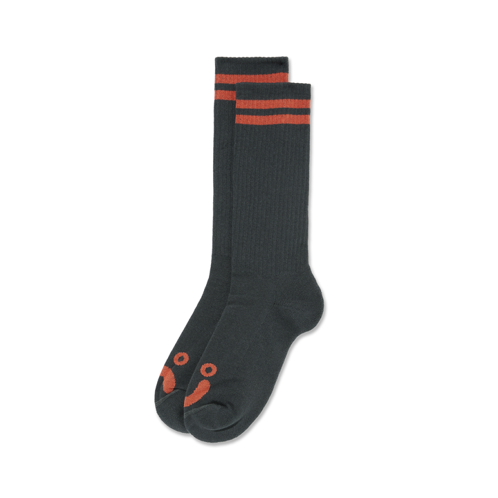 Long Rib Socks | Happy Sad - Graphite / Orange