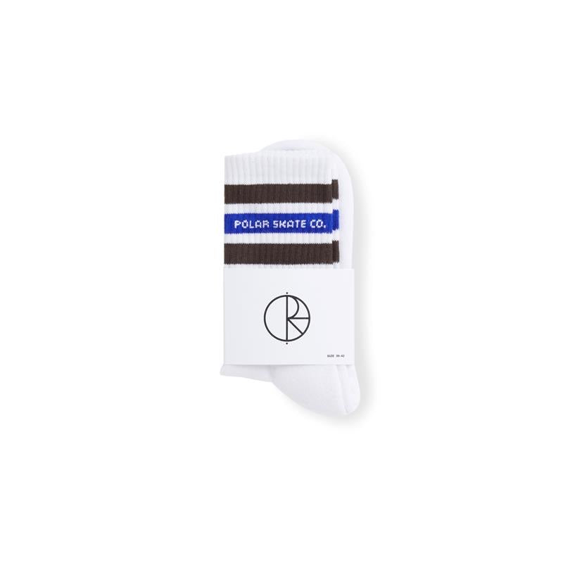 Rib Socks | Fat Stripe - White / Brown / Blue