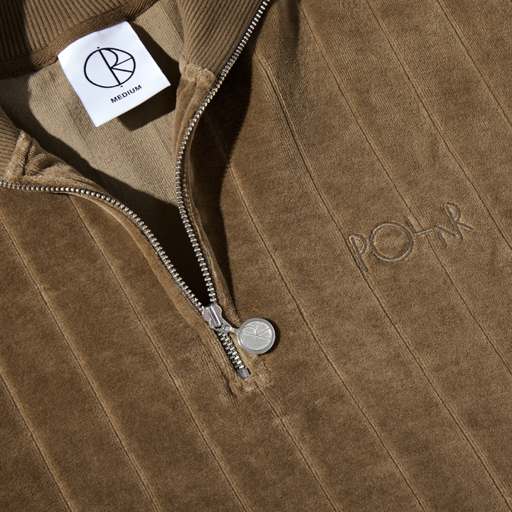 Zip Neck Sweatshirt | Stripe Velour - Beech